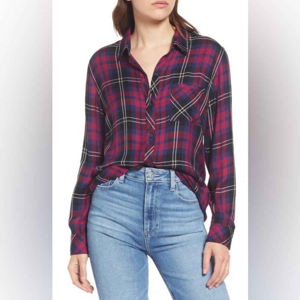 RAILS Hunter Button Down Shirt Onyx Scarlet Navy Flannel